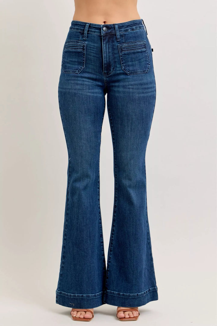 Denim - Judy Blue High-Waisted Flare Jeans with Front Pockets - DK - Cultured Cloths Apparel