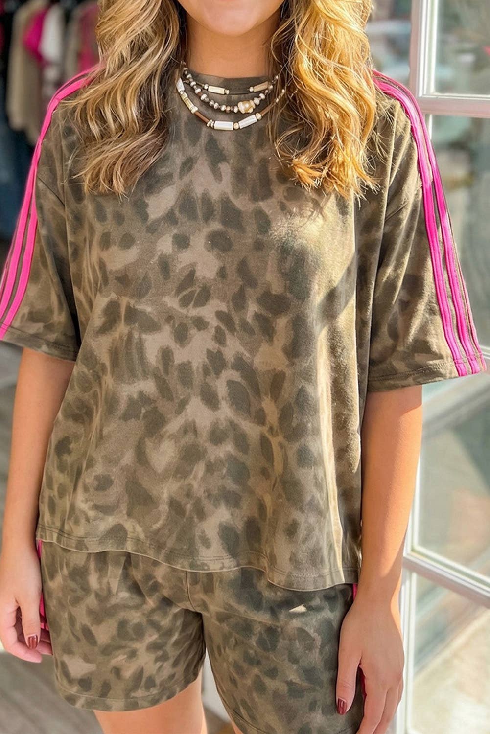 Athleisure - LAS Contrast Striped Accent Leopard Short Set (S-XL) - XL - Cultured Cloths Apparel