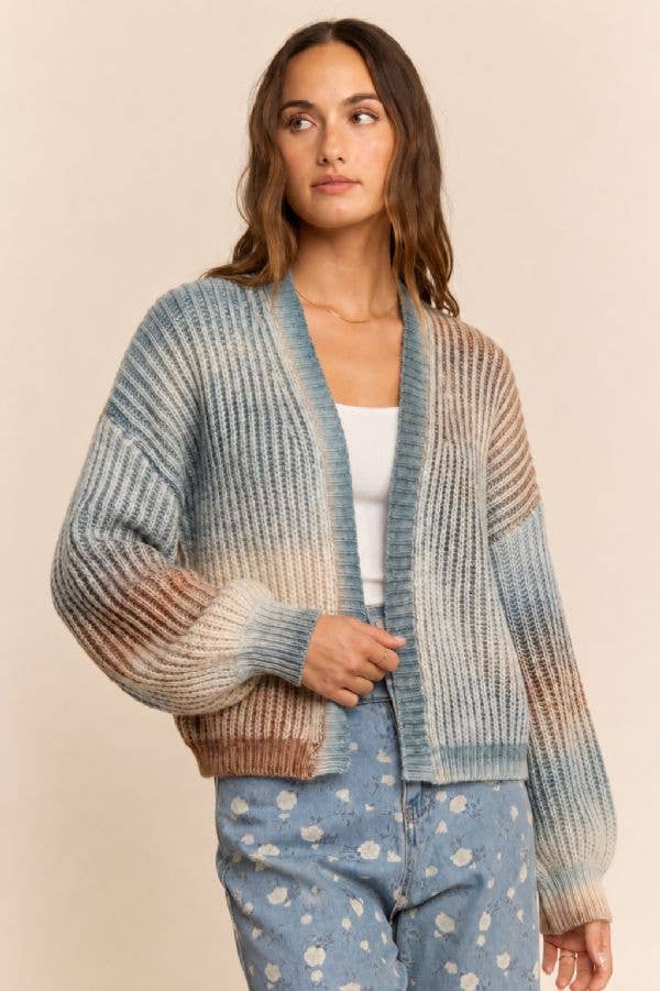 Rainbow Ombre Ribbed Knit Open Cardigan