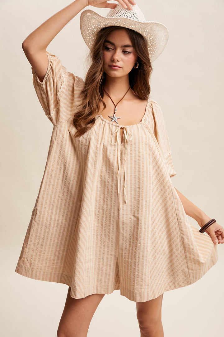 Romper - Striped Puff Sleeve Romper - - Cultured Cloths Apparel