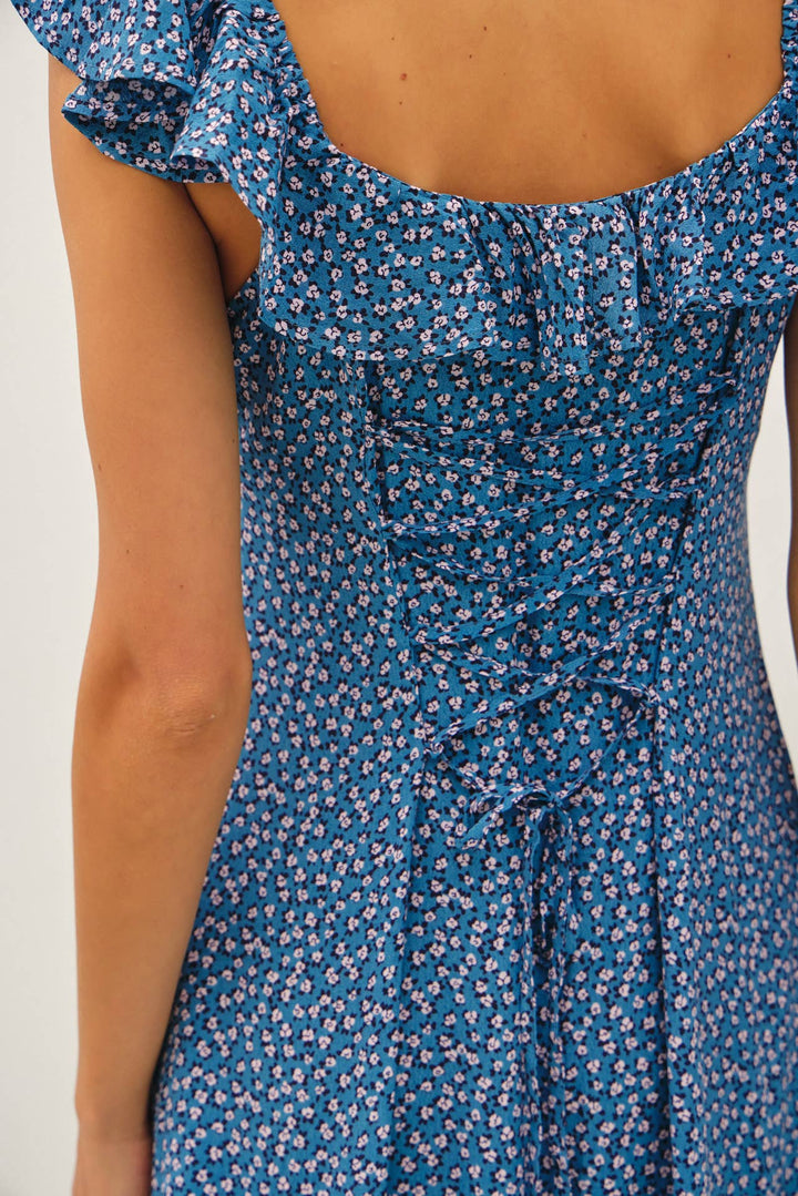 VITAGE DITSY PRINT RUFFLEED MIDI DRESS