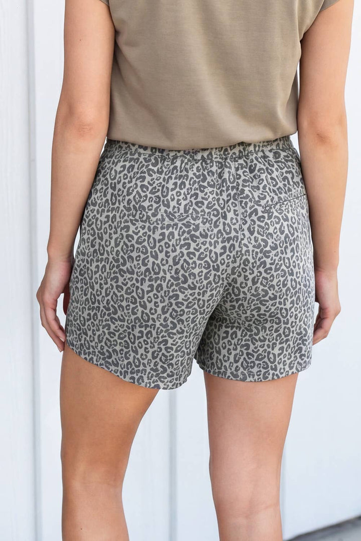 Women's Skirts - LAS Leopard Denim Elastic Waist Wrap Front Skort (4-16) - - Cultured Cloths Apparel