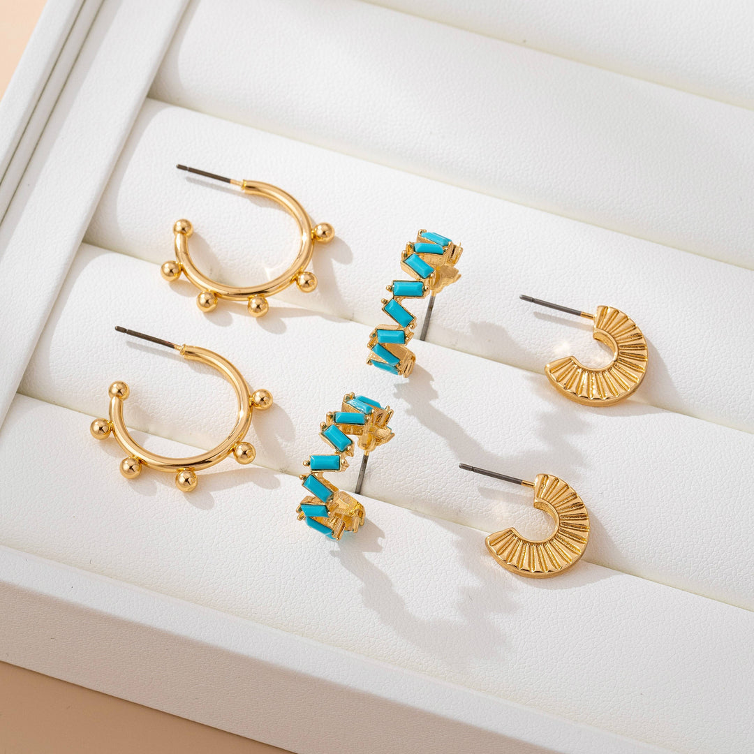 Accessories, Earrings - Turquoise Enamel Hoop Trio Earring Set - - Cultured Cloths Apparel