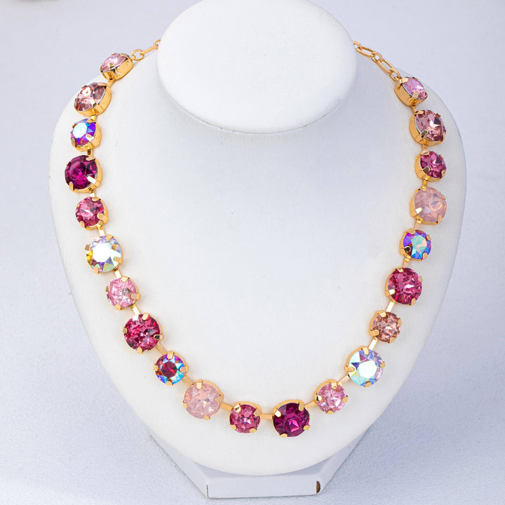 Accessories, Necklaces - Multi-Tone Pink and Purple Crystal Tennis Necklace| 80N93416 - - Cultured Cloths Apparel