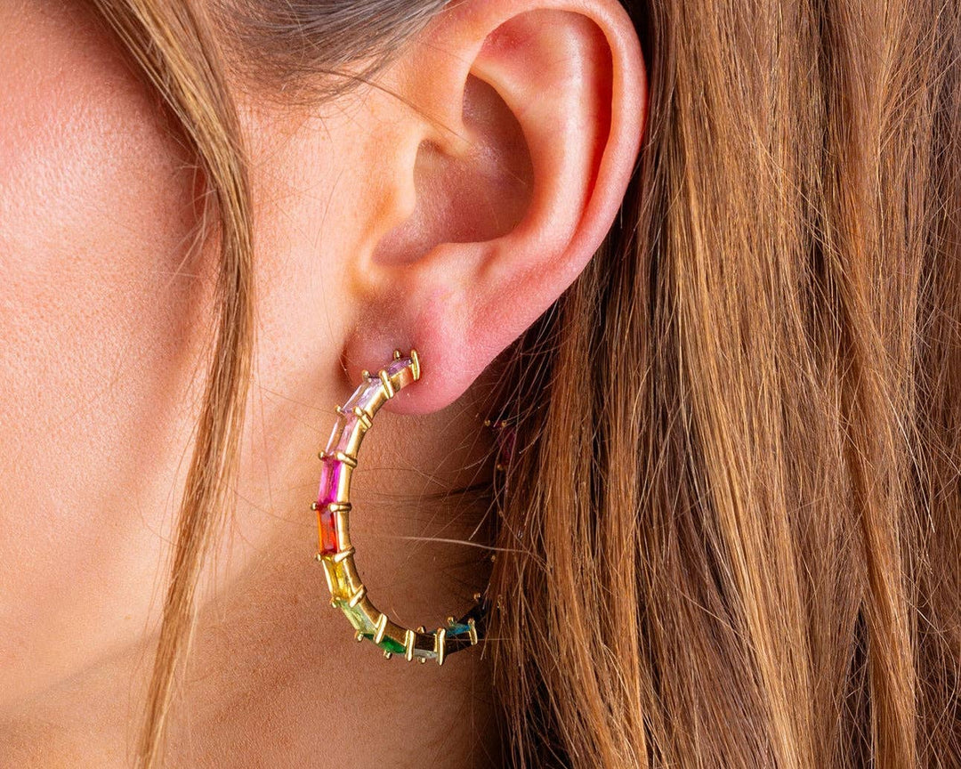 Accessories, Earrings - Hoop Earrings - Large - Gold-Plated w/ Colorful Gems - Reese - - Cultured Cloths Apparel