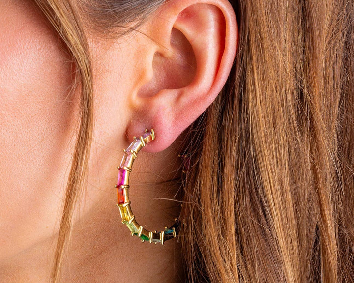 Accessories, Earrings - Hoop Earrings - Large - Gold-Plated w/ Colorful Gems - Reese - - Cultured Cloths Apparel