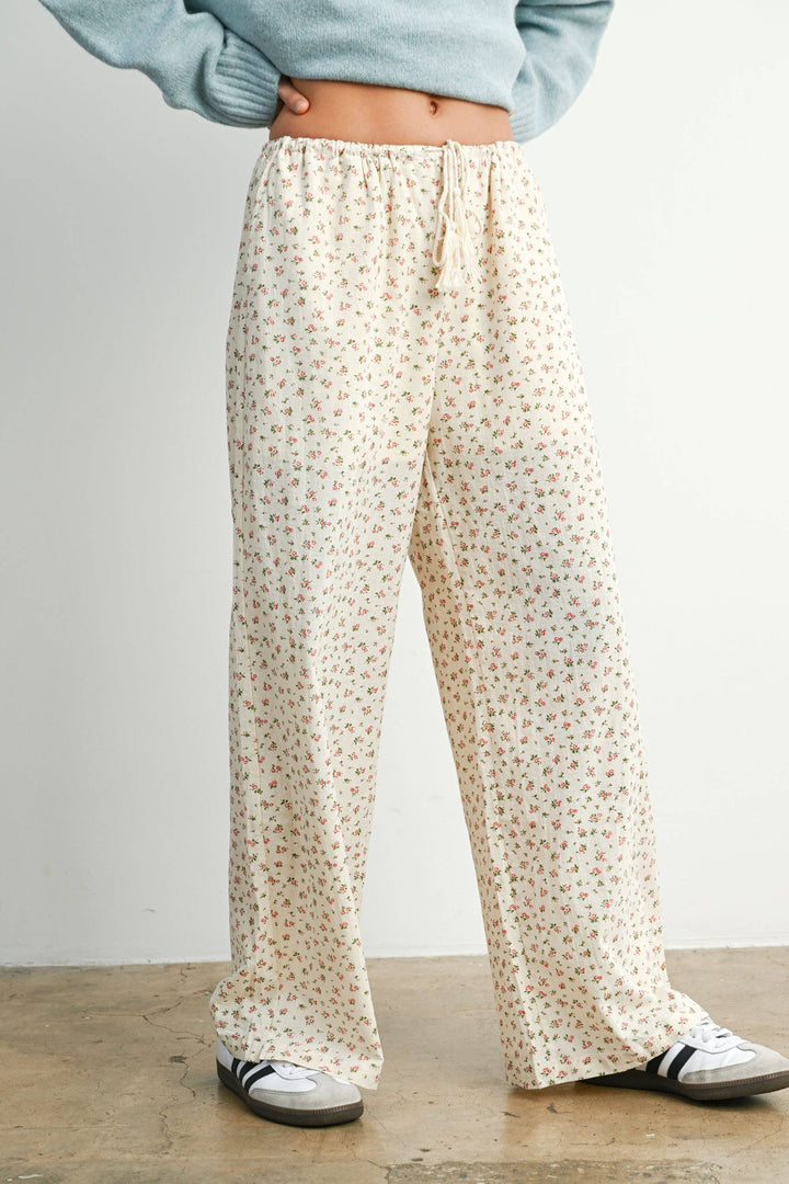 Pants - Floral Print Drawstring Pants - - Cultured Cloths Apparel