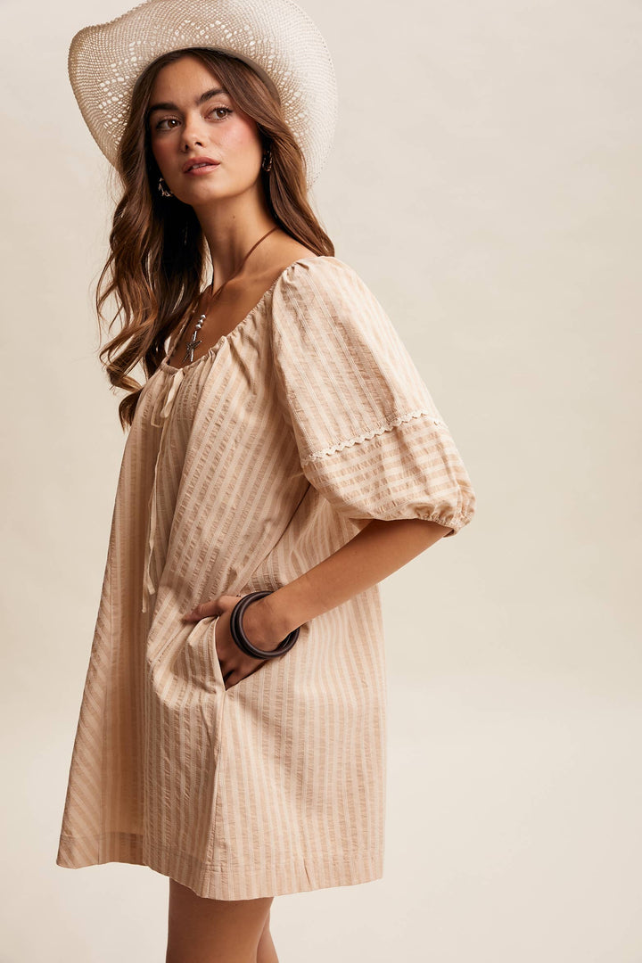 Romper - Striped Puff Sleeve Romper - - Cultured Cloths Apparel