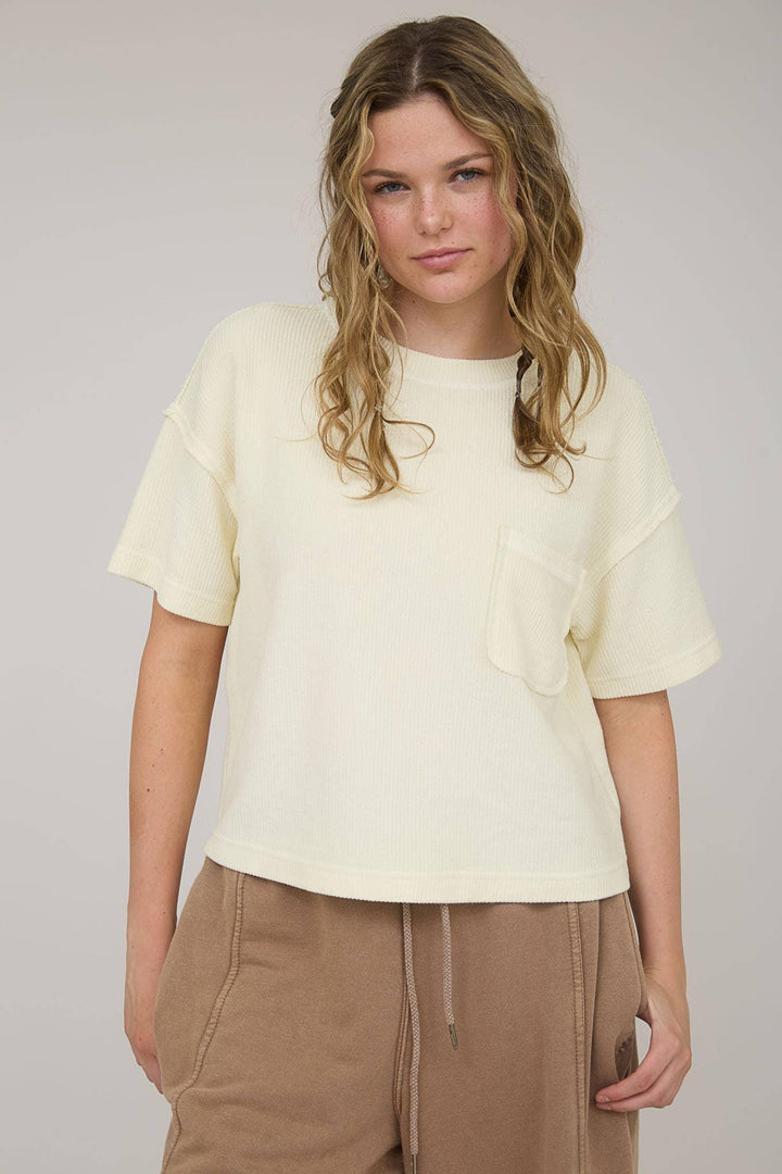 Women's Short Sleeve - WASHED RIBBED SHORT SLEEVE TEE WITH POCKET - - Cultured Cloths Apparel