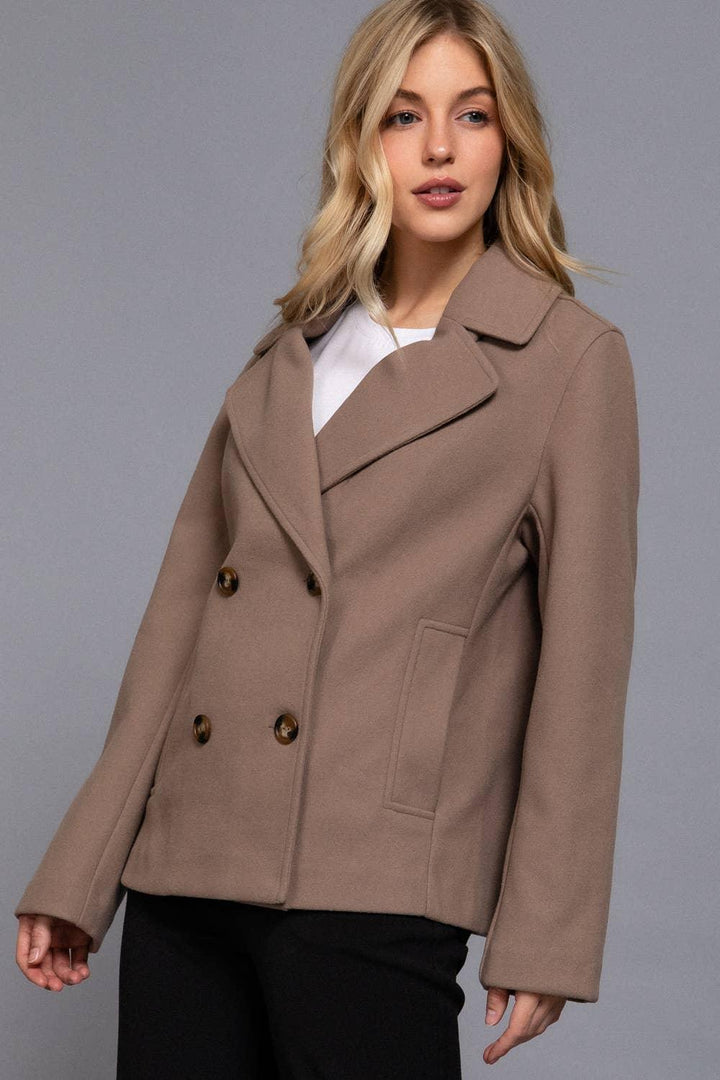 Outerwear - Long Sleeve Soft Felt Short Peacoat - - Cultured Cloths Apparel