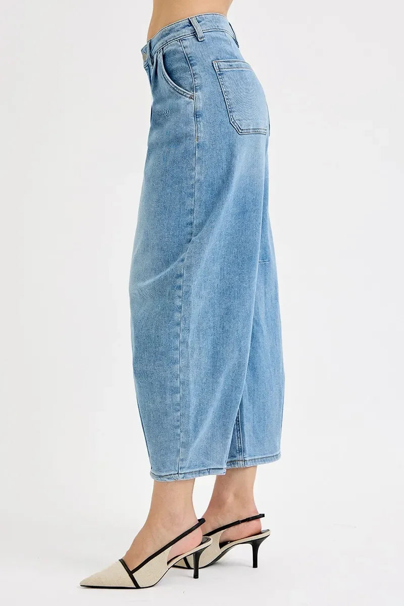 Denim - RISEN Full Size Mid Rise Fit Crop Wide Volume Leg Jeans Plus Size - - Cultured Cloths Apparel