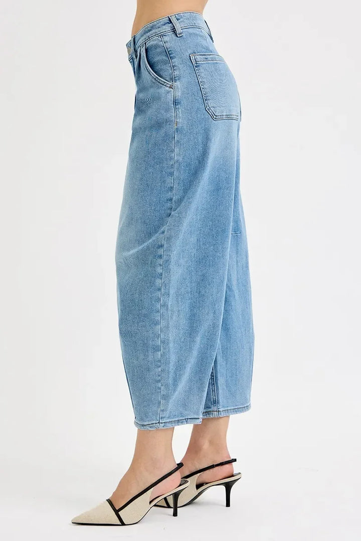 Denim - RISEN Full Size Mid Rise Fit Crop Wide Volume Leg Jeans Plus Size - - Cultured Cloths Apparel