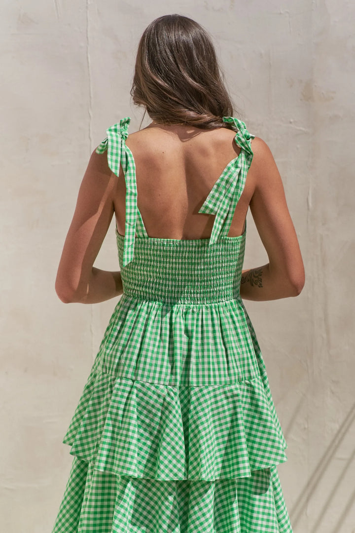 Women's Dresses - Jade By Jane Full Size Sleeveless Gingham Print Tiered Midi Dress Plus Size - - Cultured Cloths Apparel