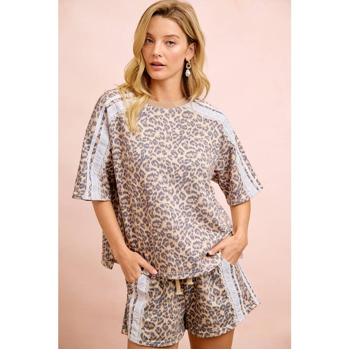 Women's Short Sleeve - LEOPARD TERRY SIDE DETAIL SHORT SLEEVES TOP - - Cultured Cloths Apparel