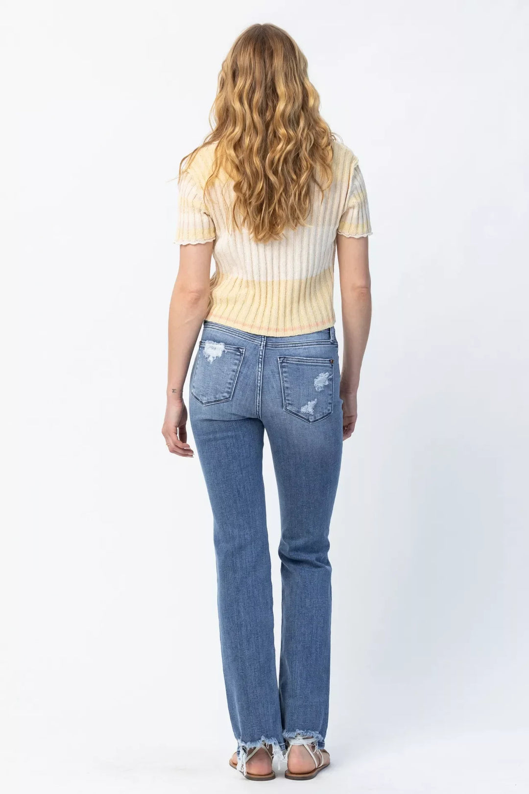 Denim - Judy Blue Full Size Mid Rise Destroy Straight Jeans Plus Size - - Cultured Cloths Apparel