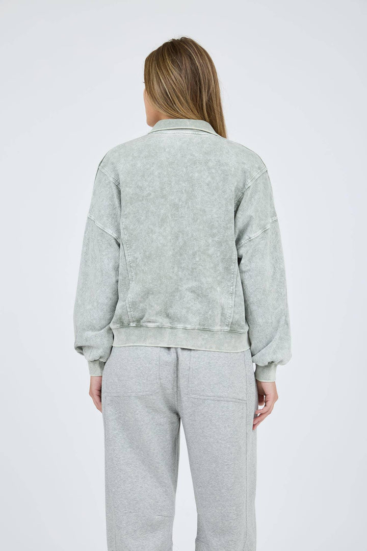 Women's Long Sleeve - WASHED HALF SNAP BUTTON LONG SLEEVE KNIT TOP - - Cultured Cloths Apparel