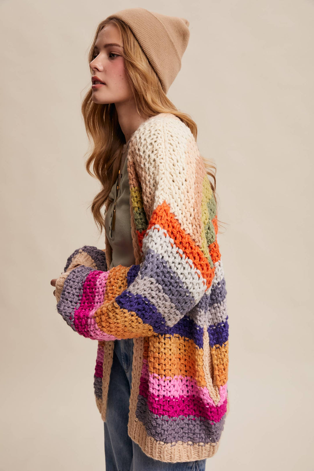 Women's Sweaters - Rainbow Hand-Crochet Open Cardigan - - Cultured Cloths Apparel