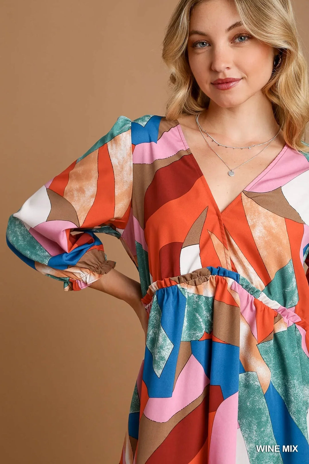 Women's Dresses - Umgee Abstract V-Neck Tiered Printed Dress - - Cultured Cloths Apparel