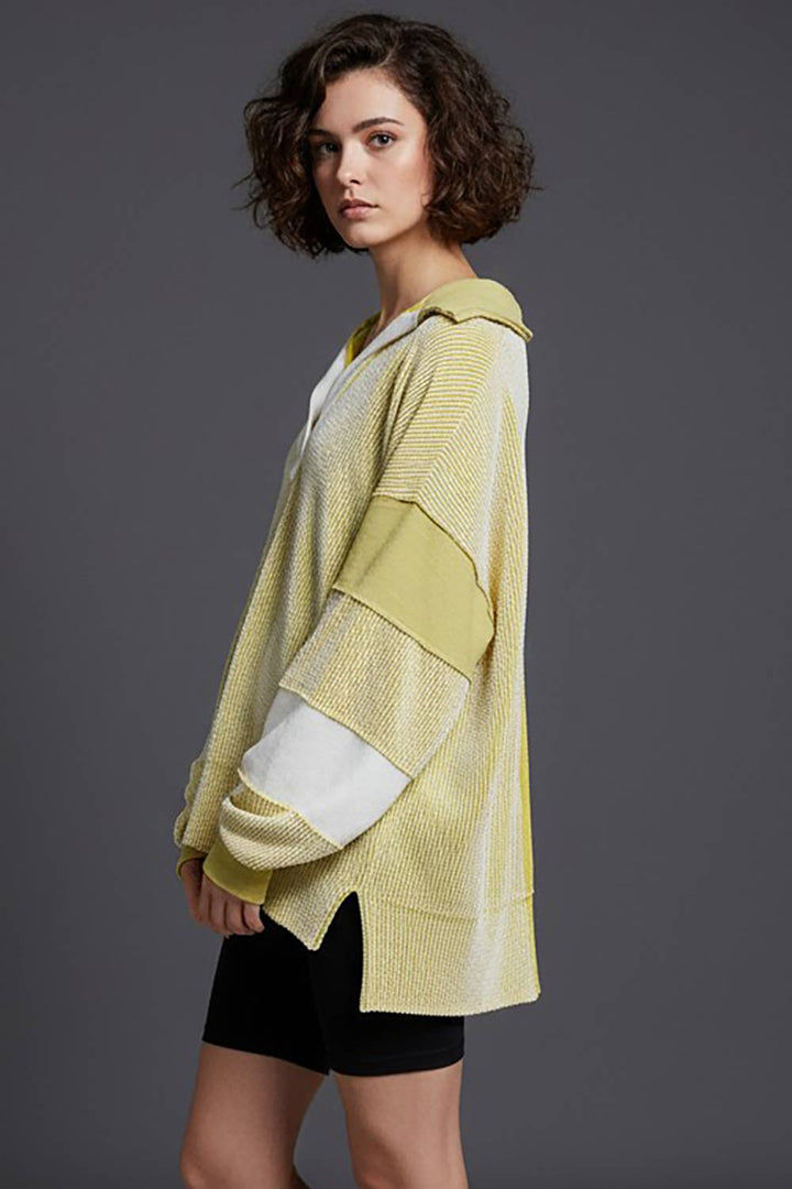 Sweaters & Outerwear - Color-block Collared Loose Fit Top - SMALL - Cultured Cloths Apparel