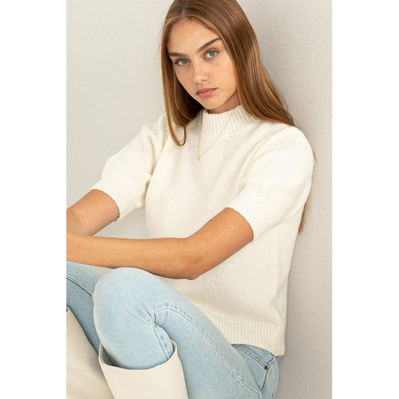  - LOVELY EMBRACE PUFF SLEEVE SWEATER TOP - CREAM - Cultured Cloths Apparel