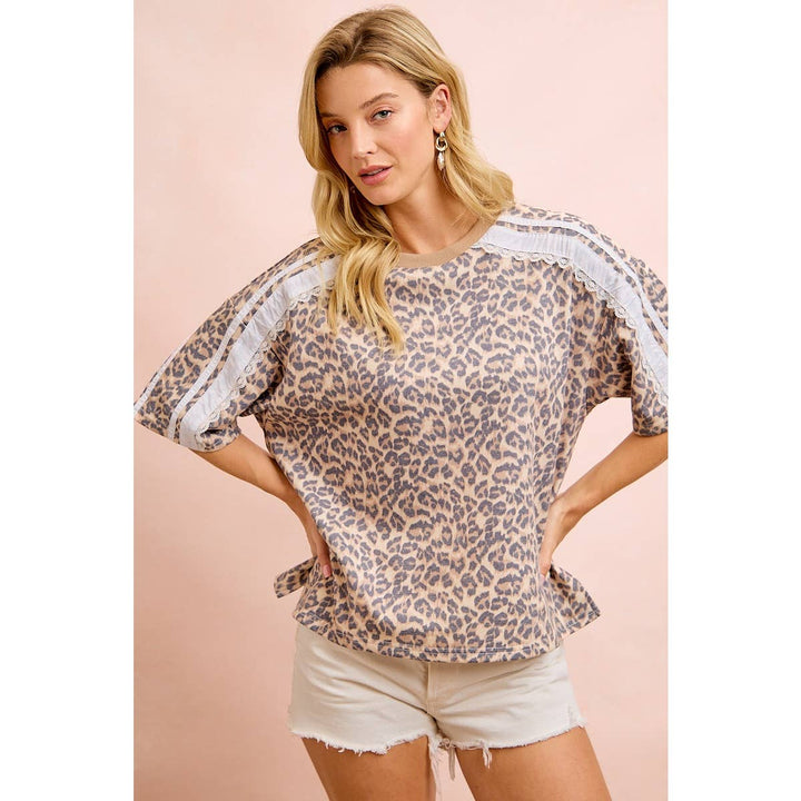 Women's Short Sleeve - LEOPARD TERRY SIDE DETAIL SHORT SLEEVES TOP - - Cultured Cloths Apparel