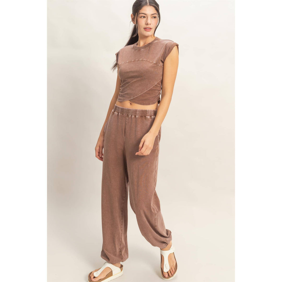 Athleisure - Rolled Sleeve Wrap-Front Crop Top And Jogger Set - - Cultured Cloths Apparel