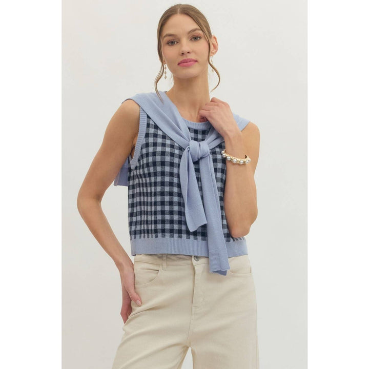 Women's Sleeveless - Gingham sleeveless sweater knit top - - Cultured Cloths Apparel
