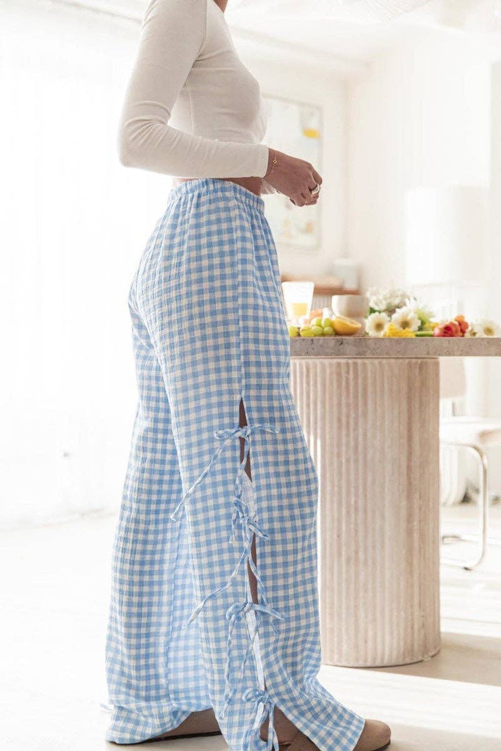 Pants - Bow Side Split Plaid Casual Pants - - Cultured Cloths Apparel