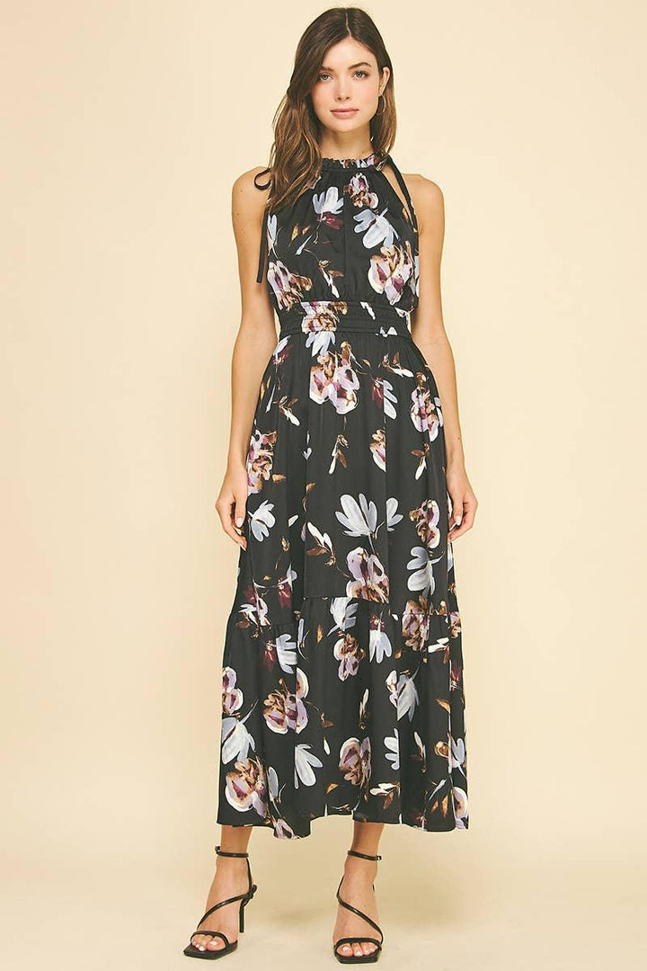 Women's Dresses - FLORAL HALTER NECK TIERED DRESS - - Cultured Cloths Apparel