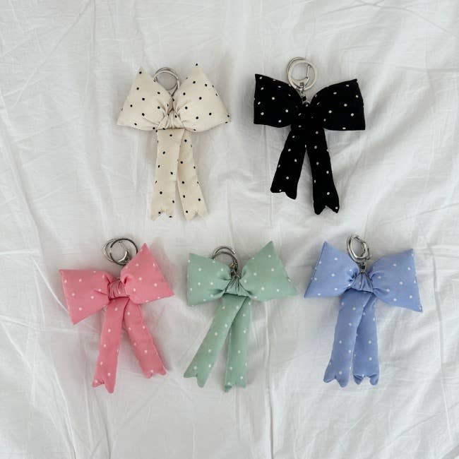 Accessories - Green Puff Ribbon Balletcore Dot Bow Bag Charm, Key Holder - - Cultured Cloths Apparel