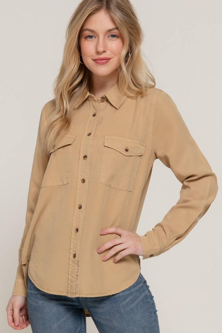 Long Sleeve Color Tencel Shirt