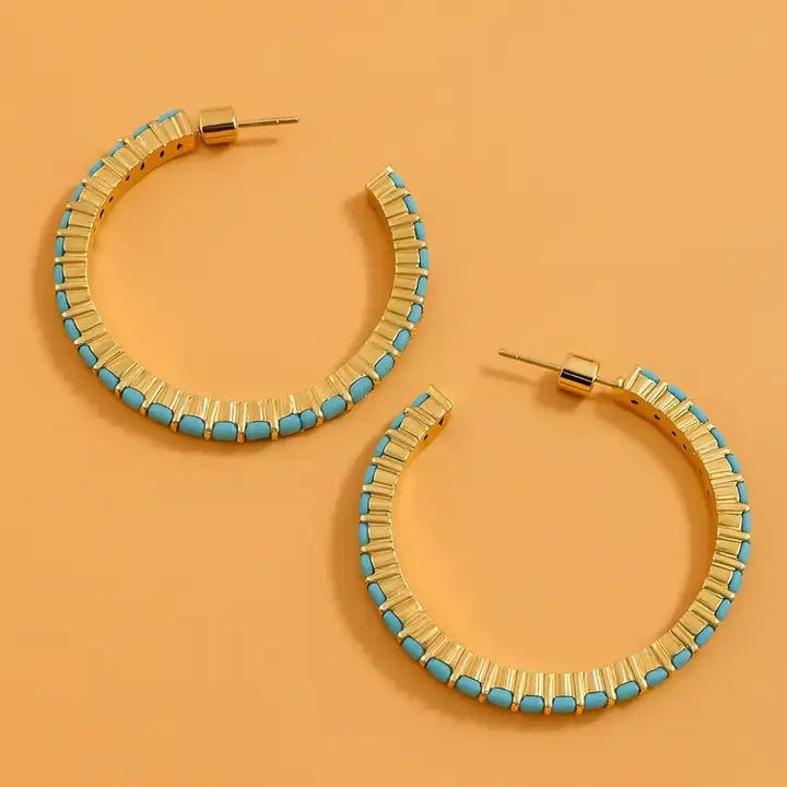 Accessories, Earrings - Hoop Earrings - Turquoise Stones - Brinn - - Cultured Cloths Apparel