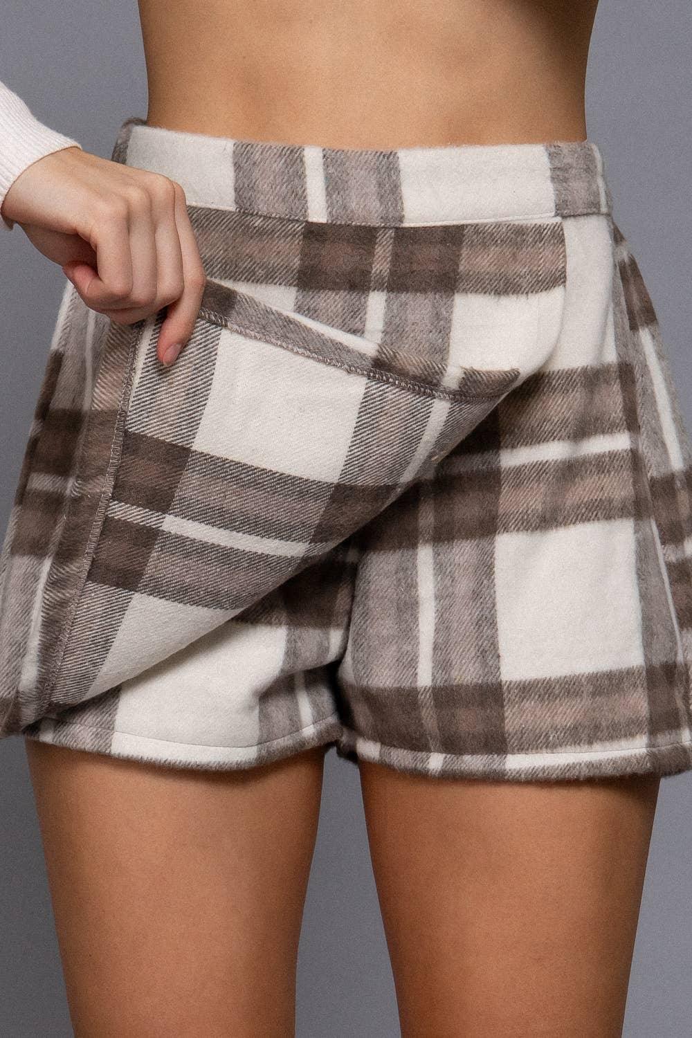 Women's Skirts - Front Wrap Plaid Short Pants - - Cultured Cloths Apparel