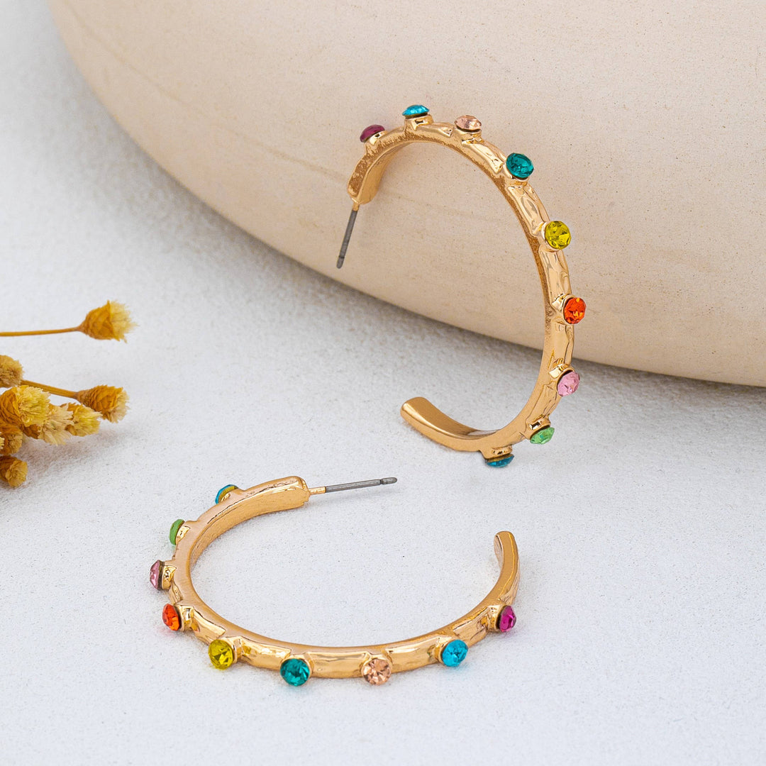 Accessories, Earrings - Multi Color Gemstone Hoop Earrings | 80E62415 - - Cultured Cloths Apparel
