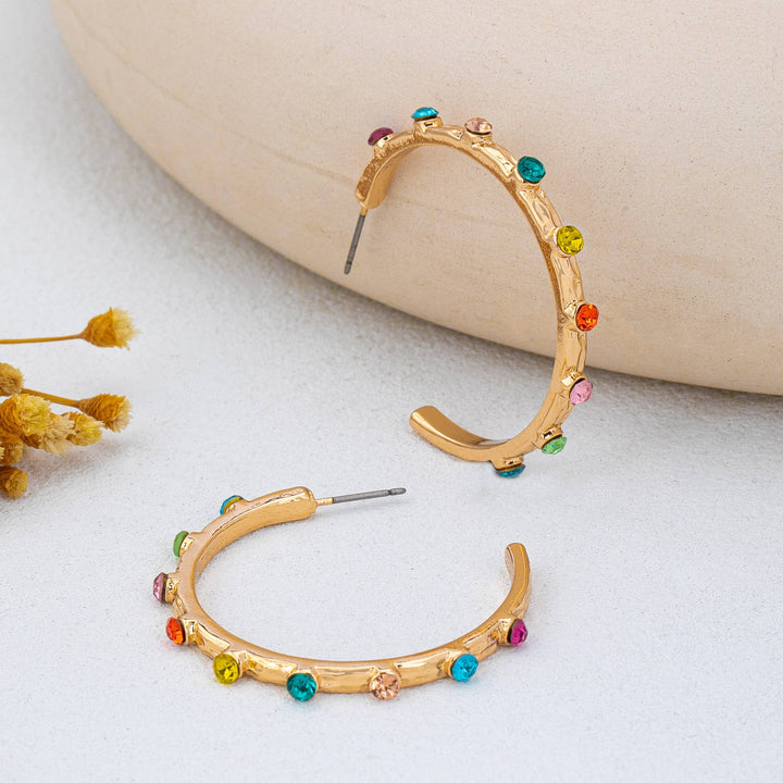 Accessories, Earrings - Multi Color Gemstone Hoop Earrings | 80E62415 - - Cultured Cloths Apparel