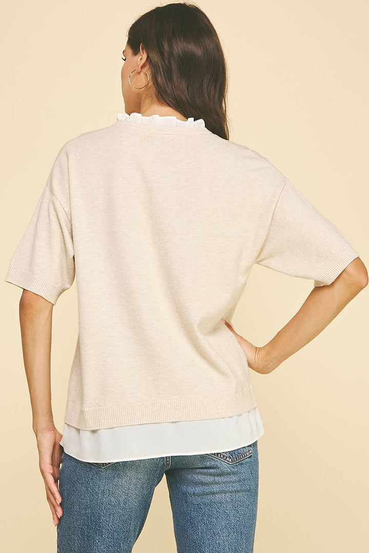 Women's Short Sleeve - MIXED MEDIA LAYERED KNIT TOP - - Cultured Cloths Apparel