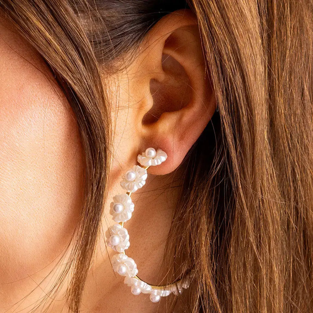 Accessories, Earrings - Hoop Earrings - Pearl Flowers - Amelia - - Cultured Cloths Apparel