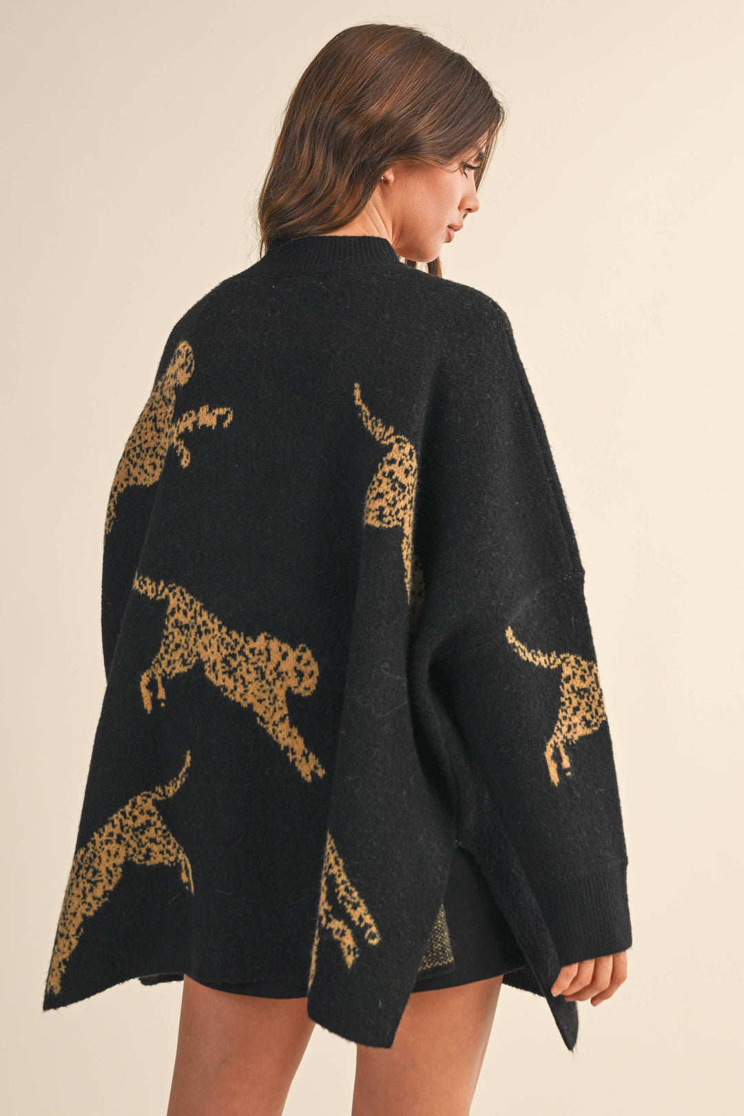 CHEETAH PRINT OVERSIZED MOCK NECK SWEATER TOP