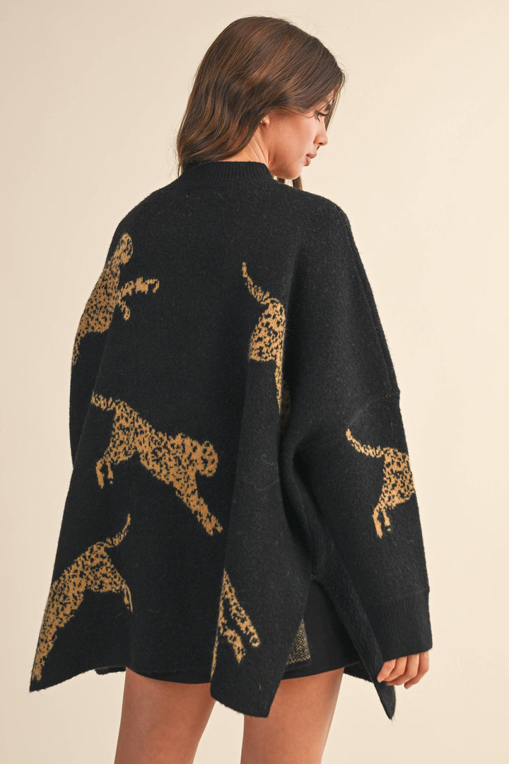 CHEETAH PRINT OVERSIZED MOCK NECK SWEATER TOP