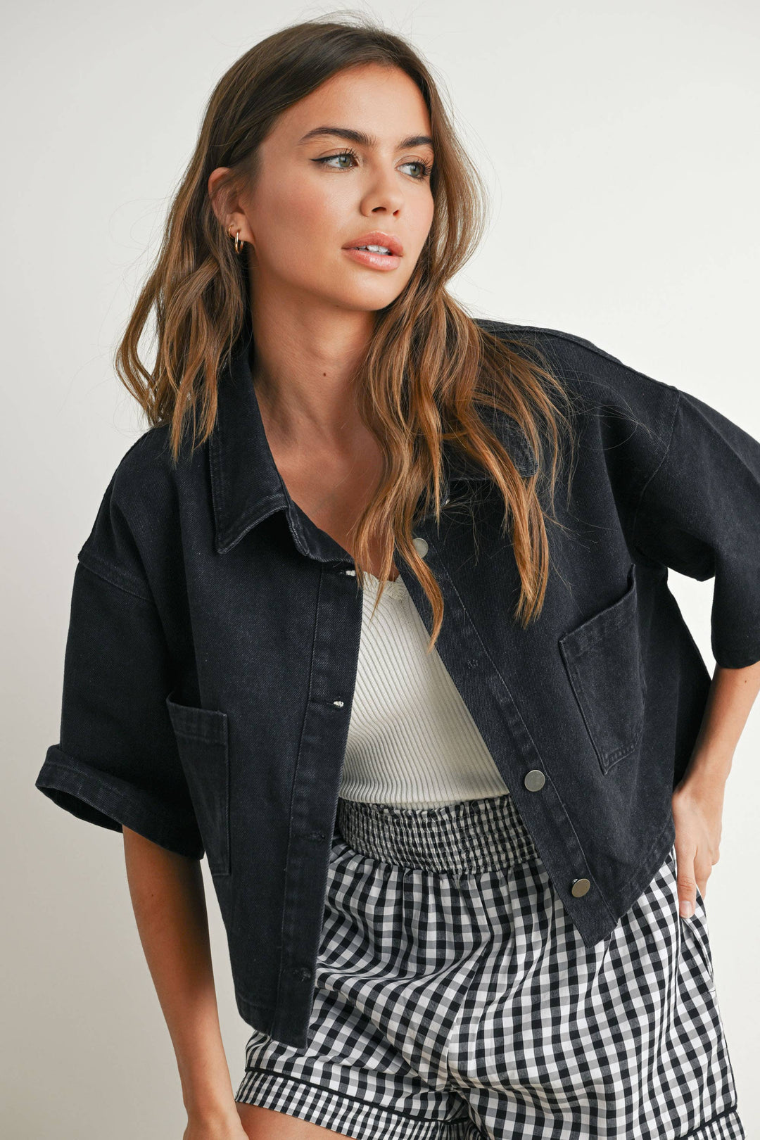 Women's Short Sleeve - Button Front Cropped Shirt - - Cultured Cloths Apparel