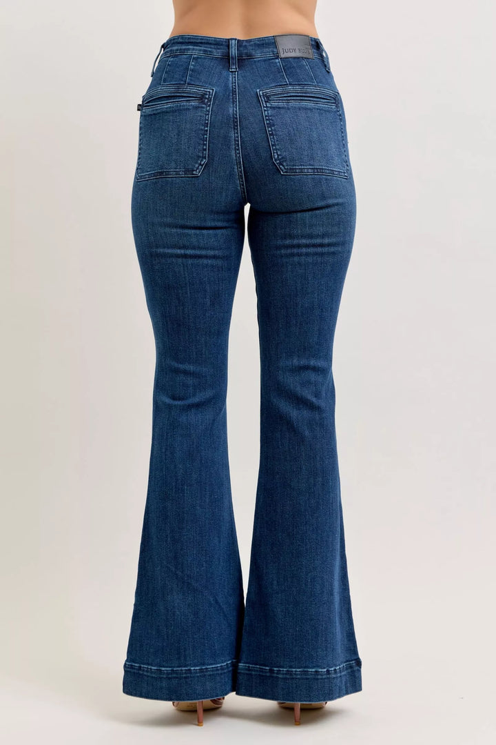 Denim - Judy Blue High-Waisted Flare Jeans with Front Pockets - - Cultured Cloths Apparel