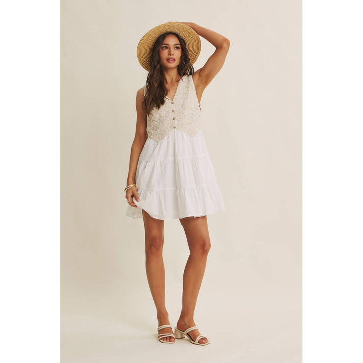 Dresses - FRENCH PICNIC MIXED MEDIA COTTON CROCHET MINI DRESS - - Cultured Cloths Apparel
