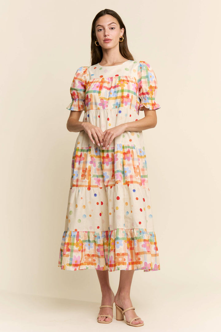 MULTI COLOR FLORAL TIERED DRESS