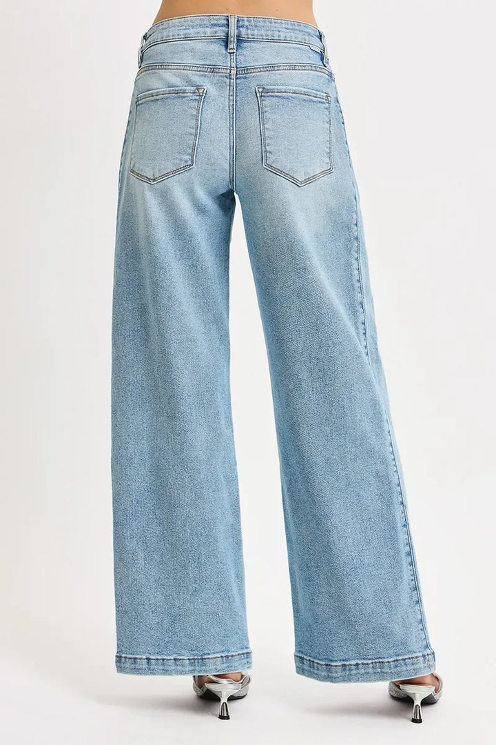 Denim - RISEN Mid Rise Wide Barrel Transferable Leg Snap Jeans - - Cultured Cloths Apparel