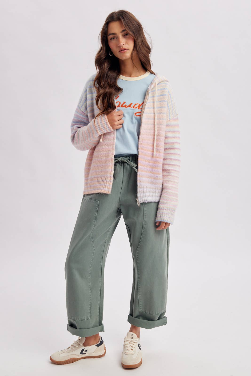 MULTI STRIPE ZIP SWEATER HOODIE
