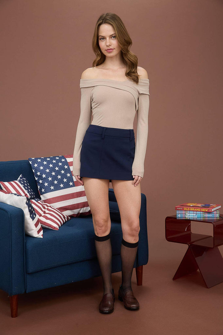 Women's Long Sleeve - OFF SHOULDER WRAP DETAIL LONG SLEEVE KNIT TOP - - Cultured Cloths Apparel