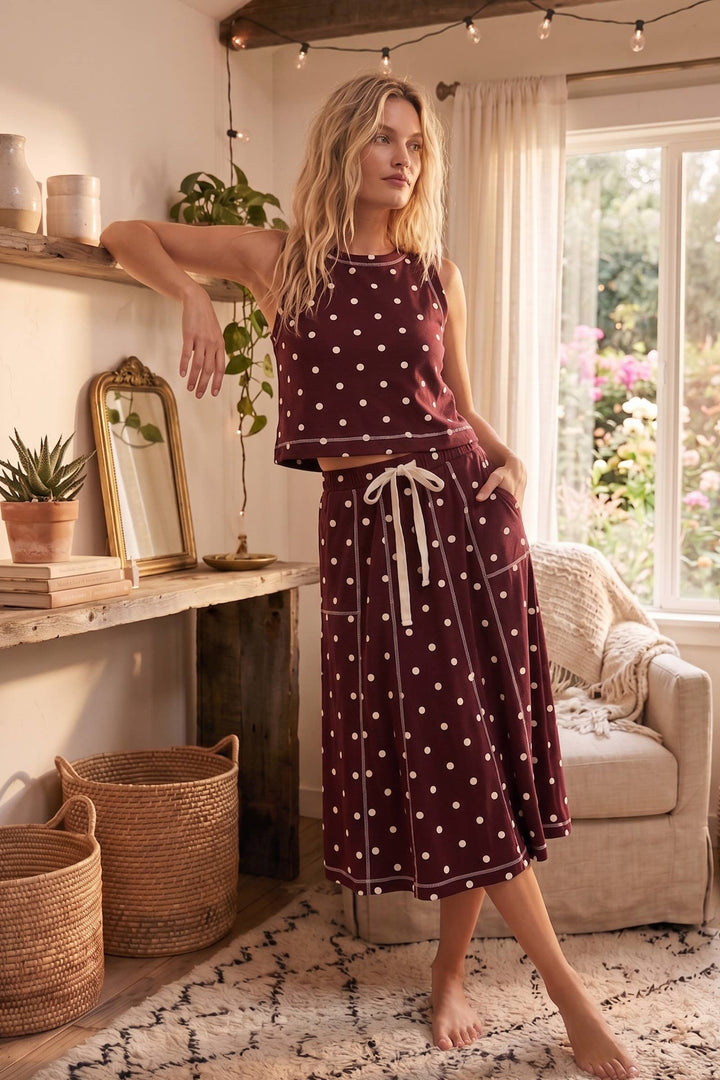 Retro Dot Tank & Midi Skirt Set