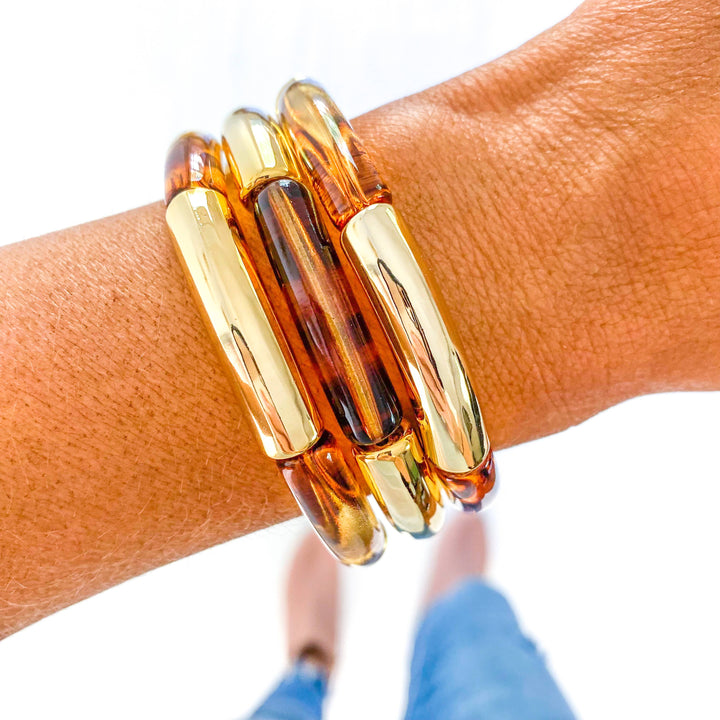 Accessories, Bracelets - Gold Acrylic Tube Bamboo Bracelets - - Cultured Cloths Apparel
