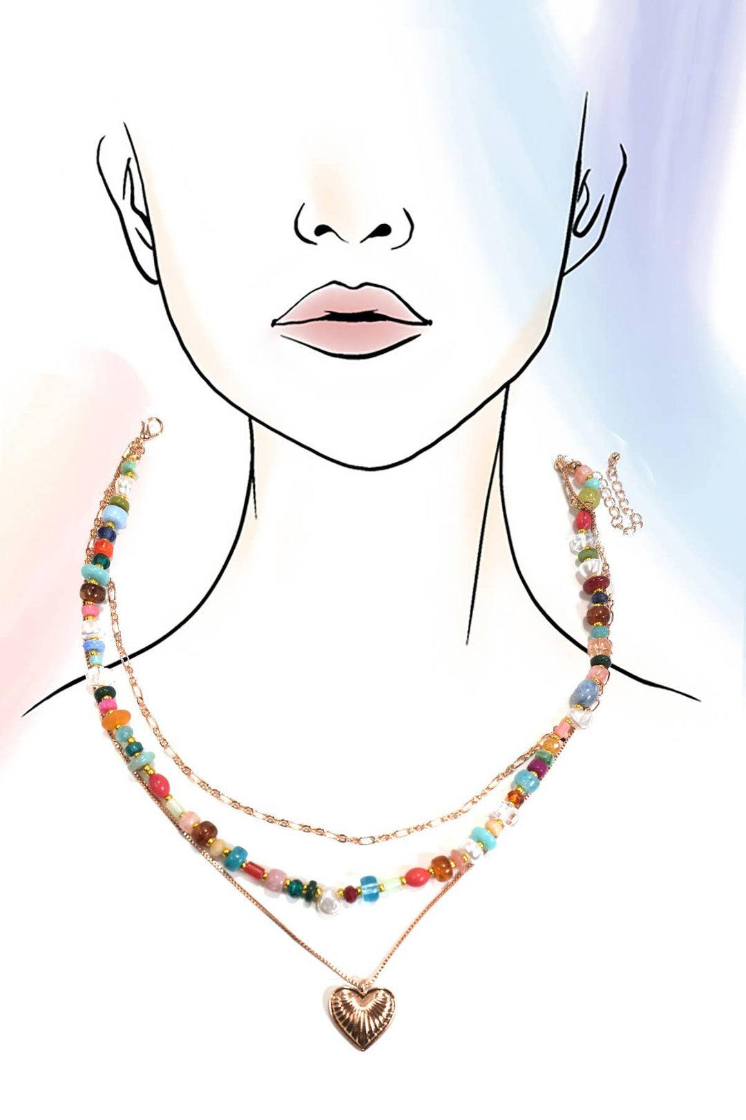 Accessories, Necklaces - MULTI LAYERED BEADED HEART CHARM NECKLACE | 80N1244 - - Cultured Cloths Apparel