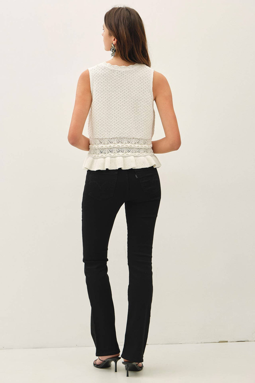 Women's Sleeveless - RUFFLED CROCHET TEXTURED KNIT TOP - - Cultured Cloths Apparel